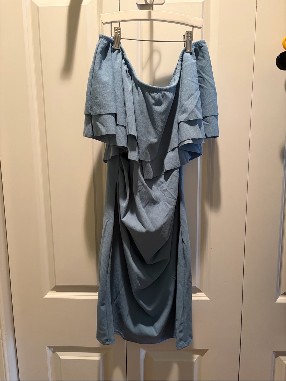 Off-Shoulder Ruffle Mini Dress in Dusty Blue - Picture 2 of 5